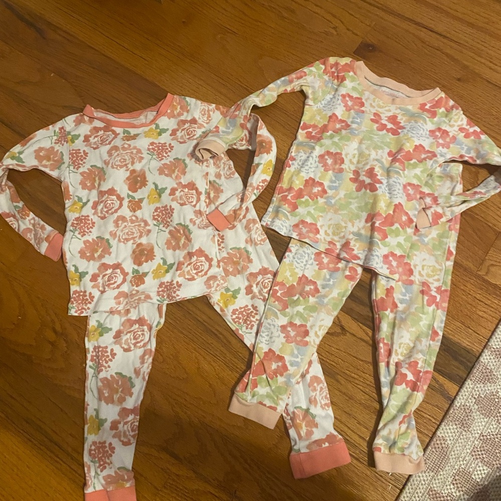 Burt's Bees Floral Kids Pajama Set - Pink and Green